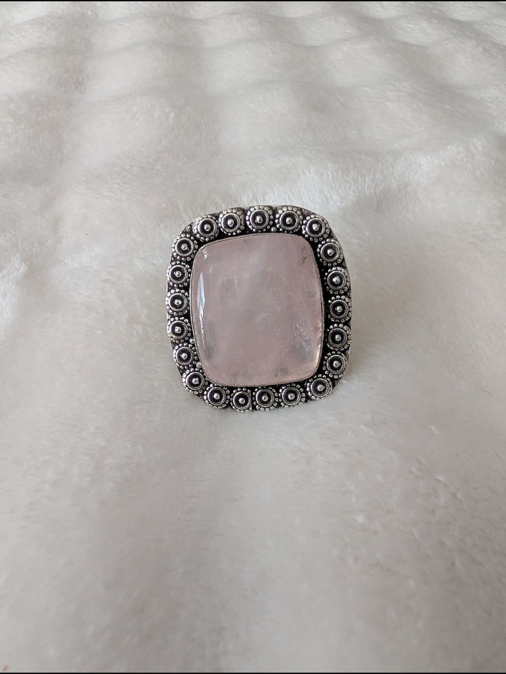 Large Rose Quartz German Silver Boho Statement Ring Size 9